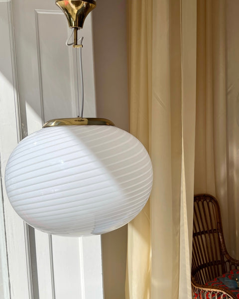 Vintage Murano oval white swirl ceiling lamp (D48)