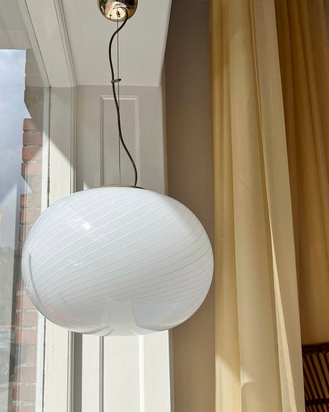 Vintage oval Murano white/light cream ceiling lamp (D45)