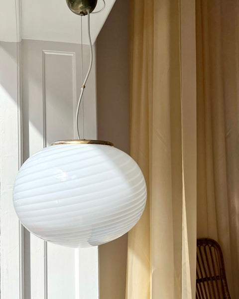 Vintage Murano oval white swirl ceiling lamp