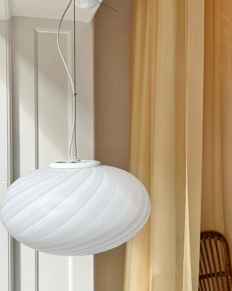Vintage oval Murano white swirl ceiling lamp