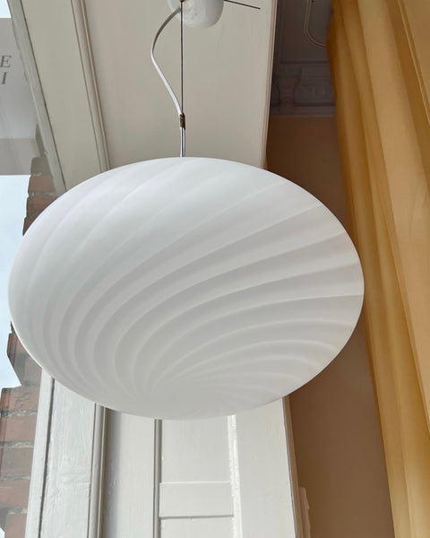 Vintage oval Murano white swirl ceiling lamp