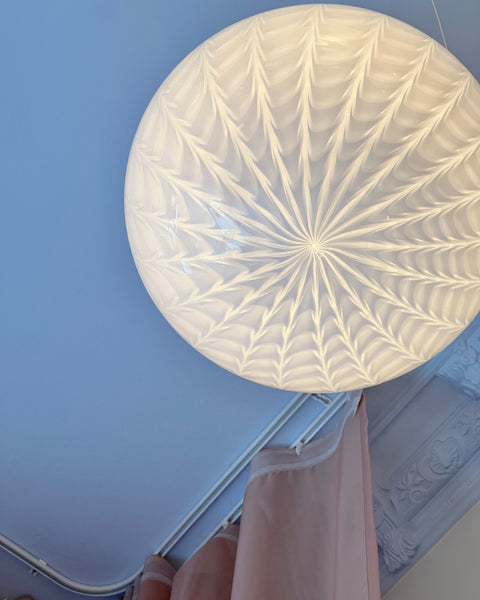 Vintage Murano white pattern oval ceiling lamp (D40)