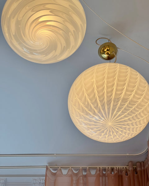 Vintage Murano white pattern oval ceiling lamp (D40)