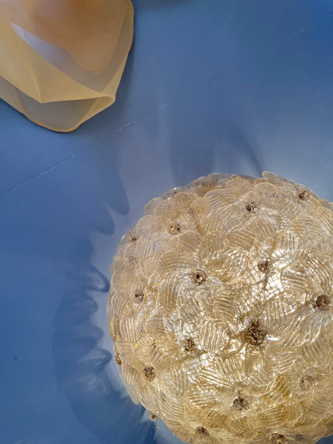 Vintage clear/golden Murano flower ceiling/wall lamp (D27)