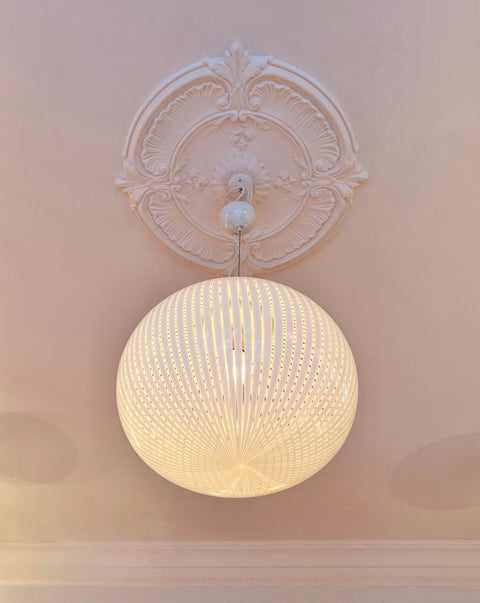 Vintage oval Murano ceiling lamp with vertical stripes/transparent