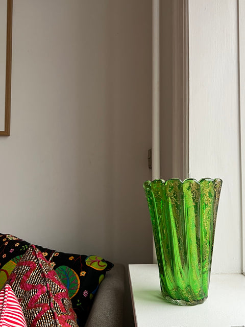 Vintage golden green Murano vase