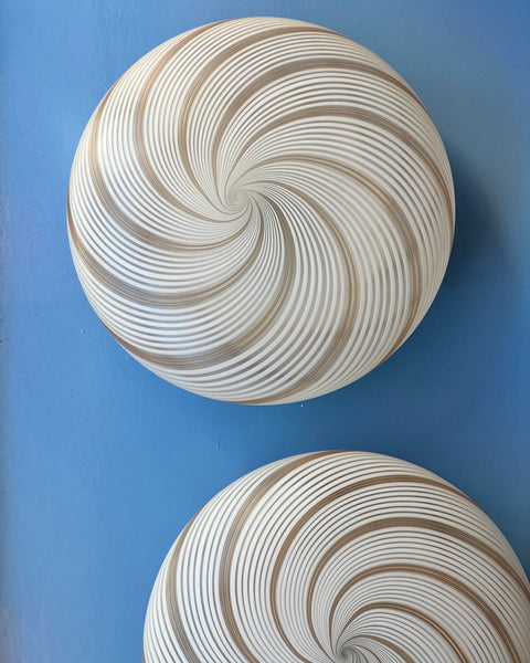 Vintage Murano white/brown blurred swirl ceiling/wall lamp (D35)