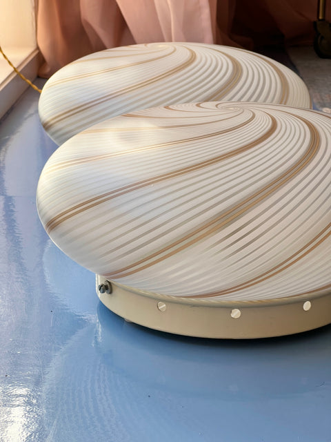 Vintage Murano white/brown blurred swirl ceiling/wall lamp (D35)