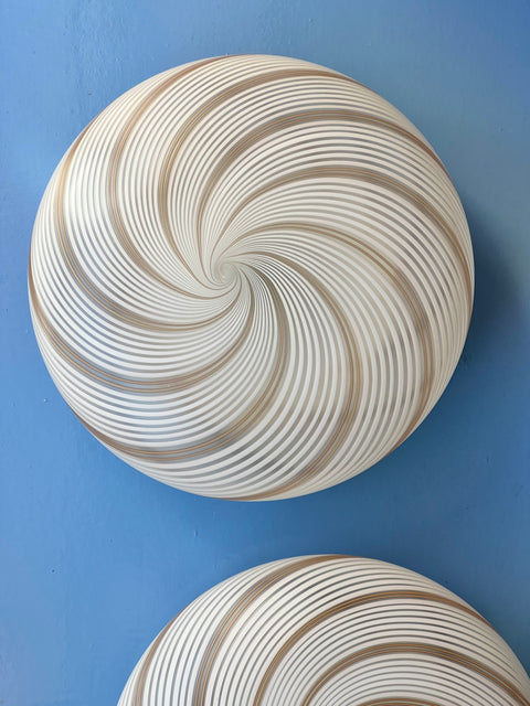 Vintage Murano white/brown blurred swirl ceiling/wall lamp (D35)