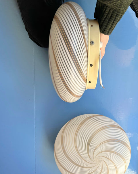 Vintage Murano white/brown blurred swirl ceiling/wall lamp (D35)