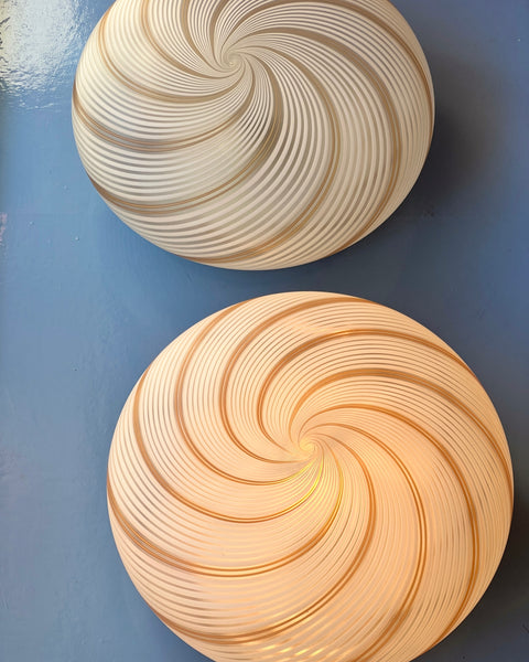 Vintage Murano white/brown blurred swirl ceiling/wall lamp (D35)