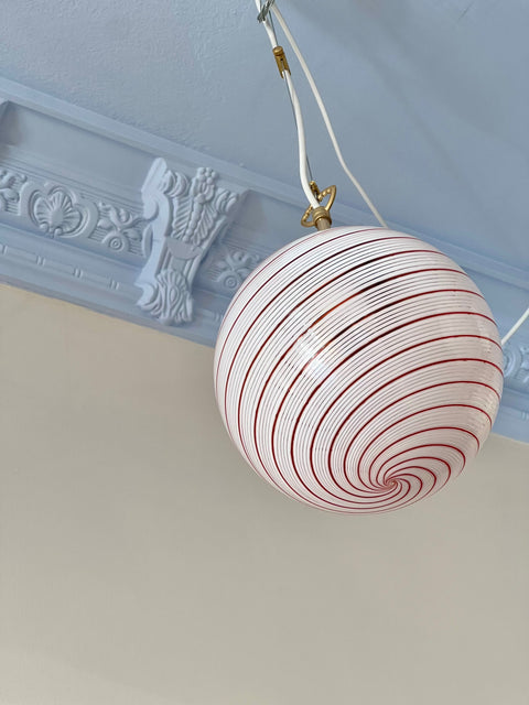 Vintage Murano white/red swirl ceiling lamp (D20)