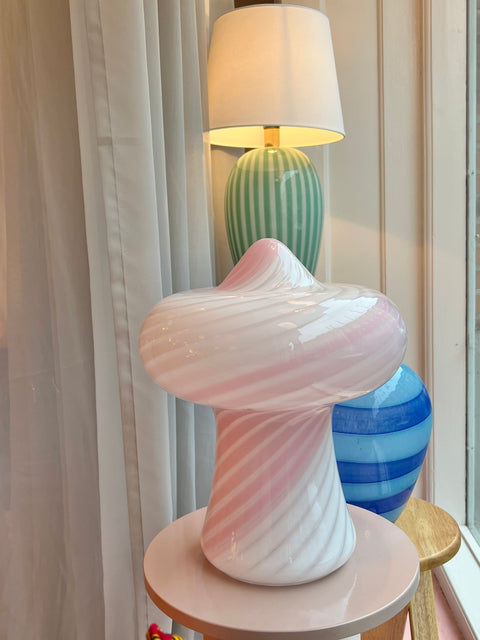 Vintage pink/white Murano mushroom table lamp