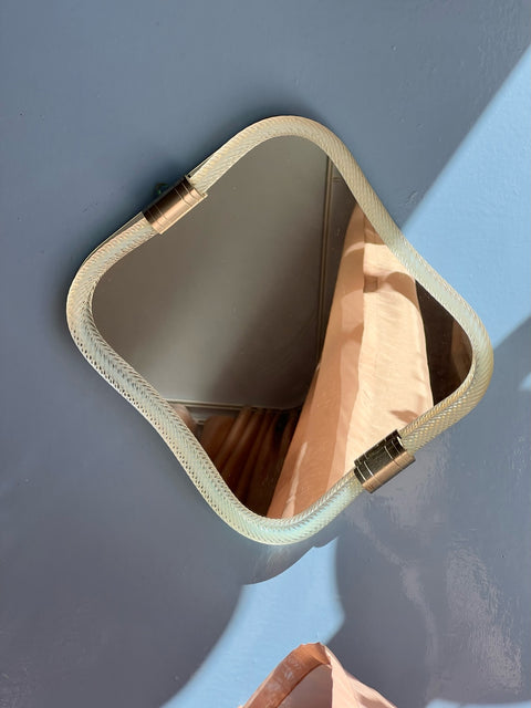 Vintage Italian mirror with clear ribbon glass frame