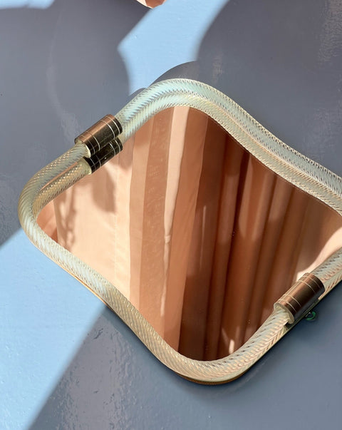 Vintage Italian mirror with clear ribbon glass frame