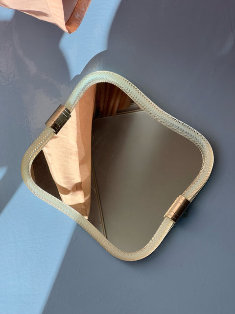 Vintage Italian mirror with clear ribbon glass frame
