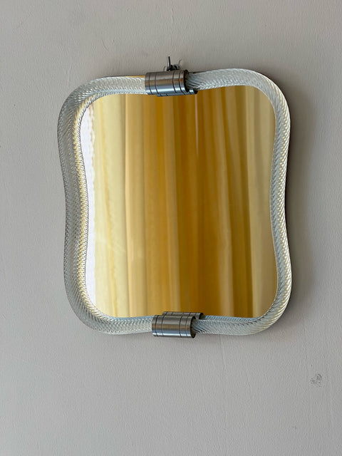 Vintage Italian mirror with clear ribbon glass frame