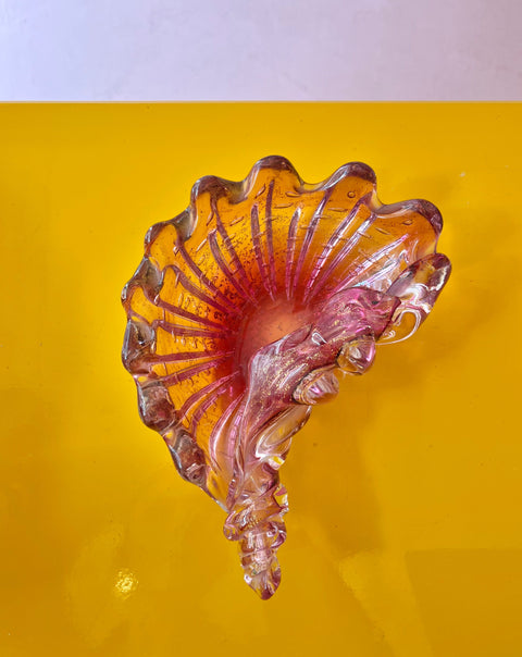 Vintage pink/clear/golden Murano shell bowl
