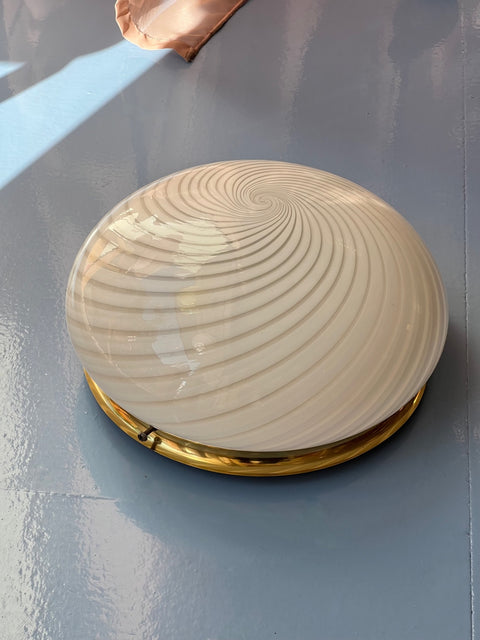 Vintage Murano white swirl ceiling/wall lamp (D28)