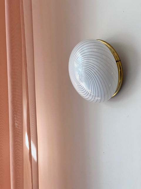 Vintage Murano white swirl ceiling/wall lamp (D28)
