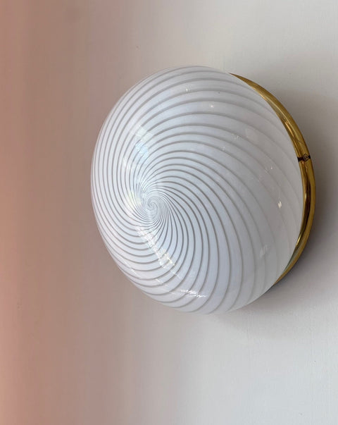 Vintage Murano white swirl ceiling/wall lamp (D28)