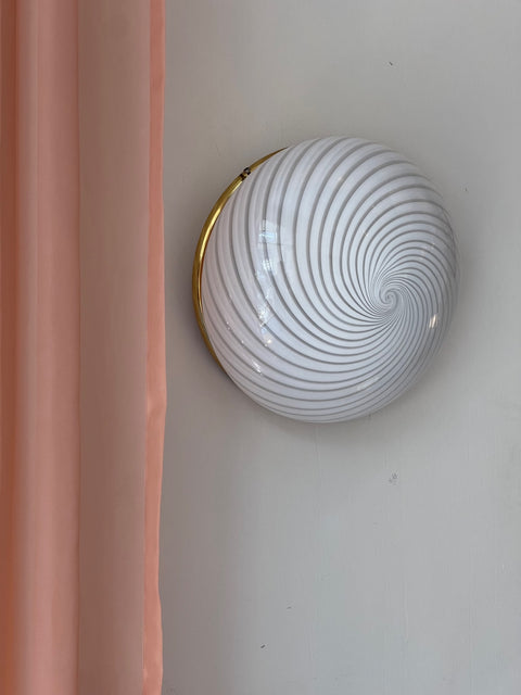 Vintage Murano white swirl ceiling/wall lamp (D28)