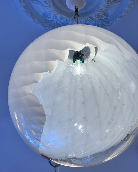Vintage white/clear Murano ceiling lamp (D50)