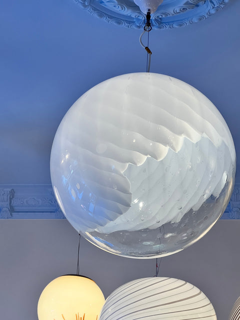 Vintage white/clear Murano ceiling lamp (D50)