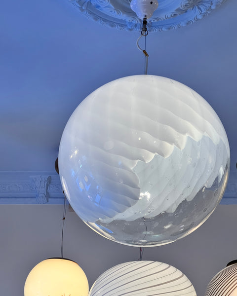 Vintage white/clear Murano ceiling lamp (D50)
