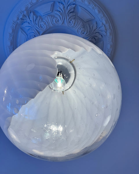 Vintage white/clear Murano ceiling lamp (D50)
