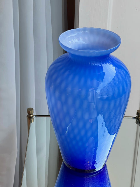 Large vintage blue Murano vase with dots