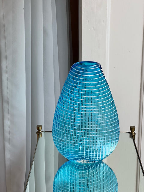 Vintage blue/white spiral Murano vase