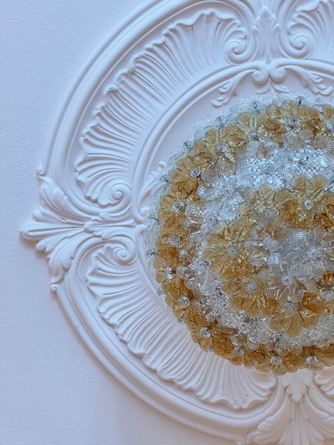 Vintage amber/clear Murano flower ceiling/wall lamp