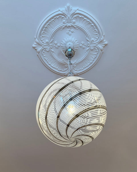 Vintage Murano white swirl round ceiling lamp (D40)