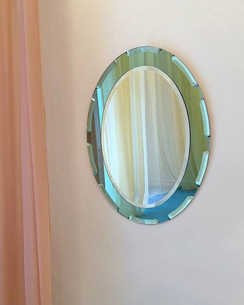 Vintage Green Oval Italian Mirror