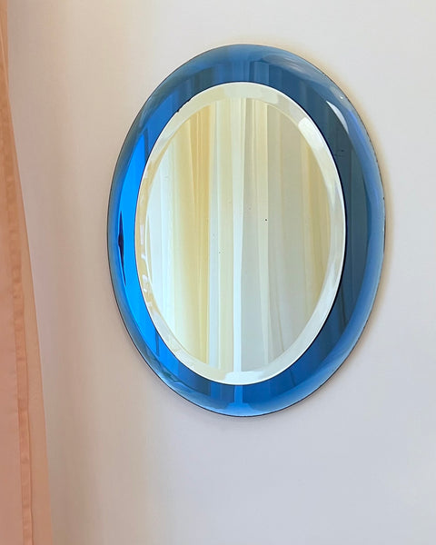 Vintage Blue Oval Italian Mirror