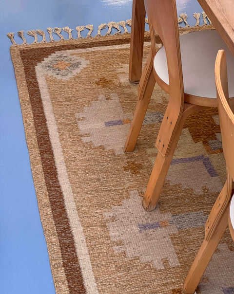Vintage yellow/brown flat weave rug by Ingegerd Silow (IS)