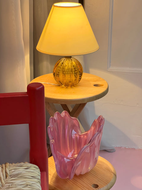 Vintage opal pink Murano shell bowl with pearl