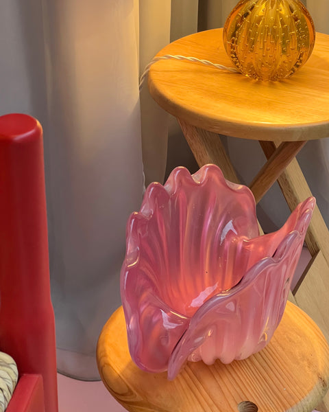 Vintage opal pink Murano shell bowl with pearl