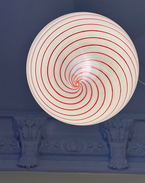 Vintage Murano white/red swirl ceiling lamp (D20)