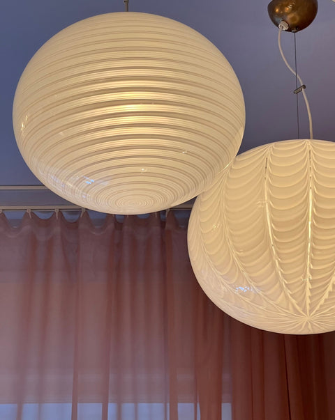 Vintage Murano oval white spiral ceiling lamp