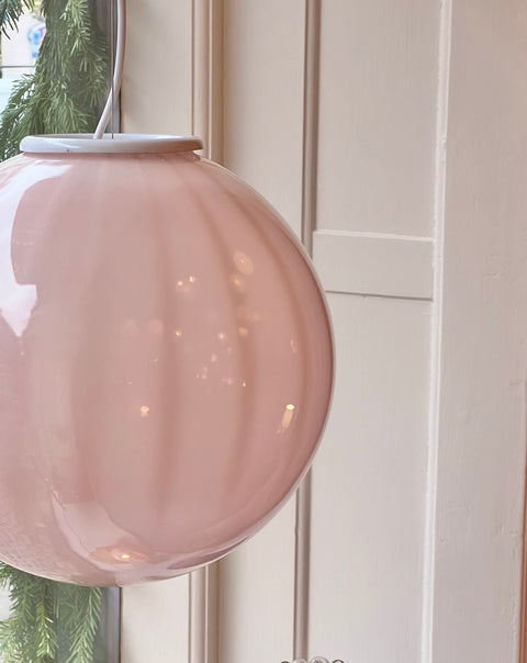Vintage light pink/clear vertical striped Murano ceiling lamp (D35)