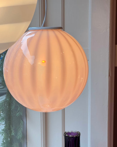 Vintage light pink/clear vertical striped Murano ceiling lamp (D35)