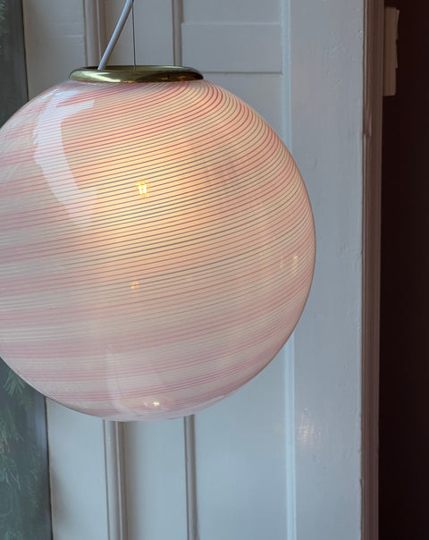 Vintage Murano light pink/white swirl ceiling lamp (D35)