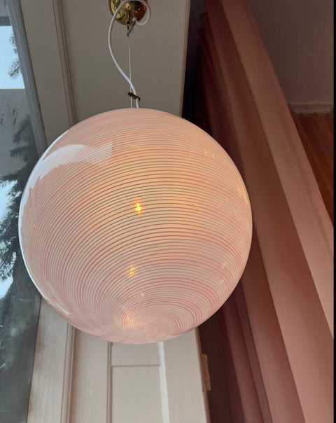 Vintage Murano light pink/white swirl ceiling lamp (D35)