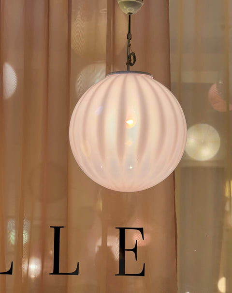 Vintage light pink/clear vertical striped Murano ceiling lamp (D35)