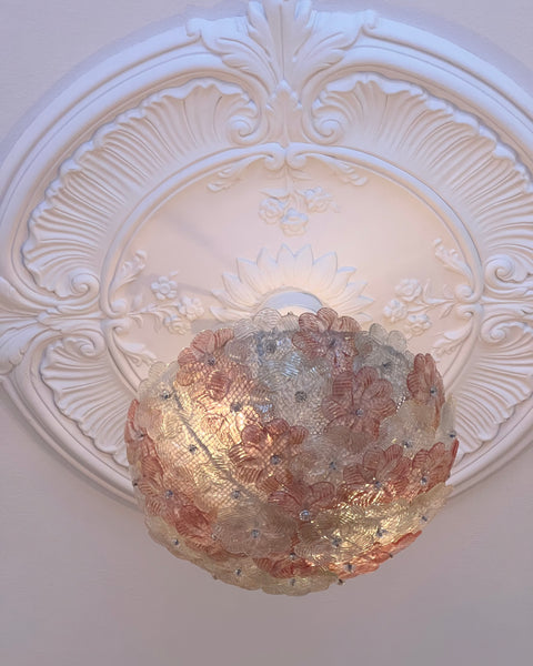 Vintage pink/white Murano flower ceiling/wall lamp (D34)