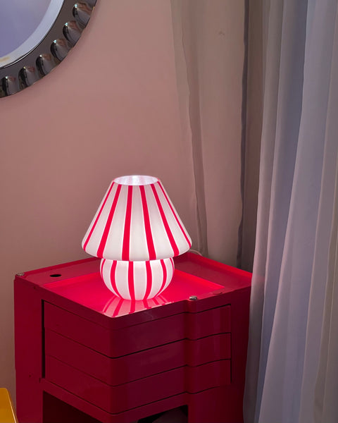 Mushroom table lamp - Red vertical stripes