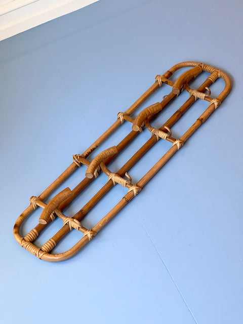 Vintage rattan coat rack