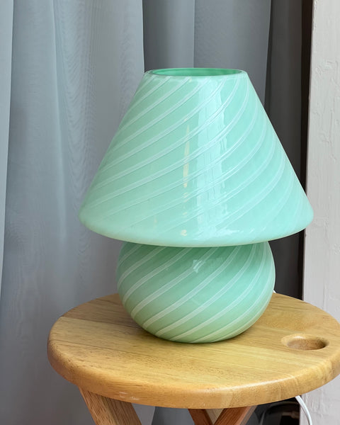 Mushroom table lamp - Light pastel green/white swirl
